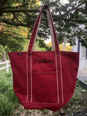 Lands' End Red & White Boat Large Tote Canvas Custom Embroidered Pool Bag